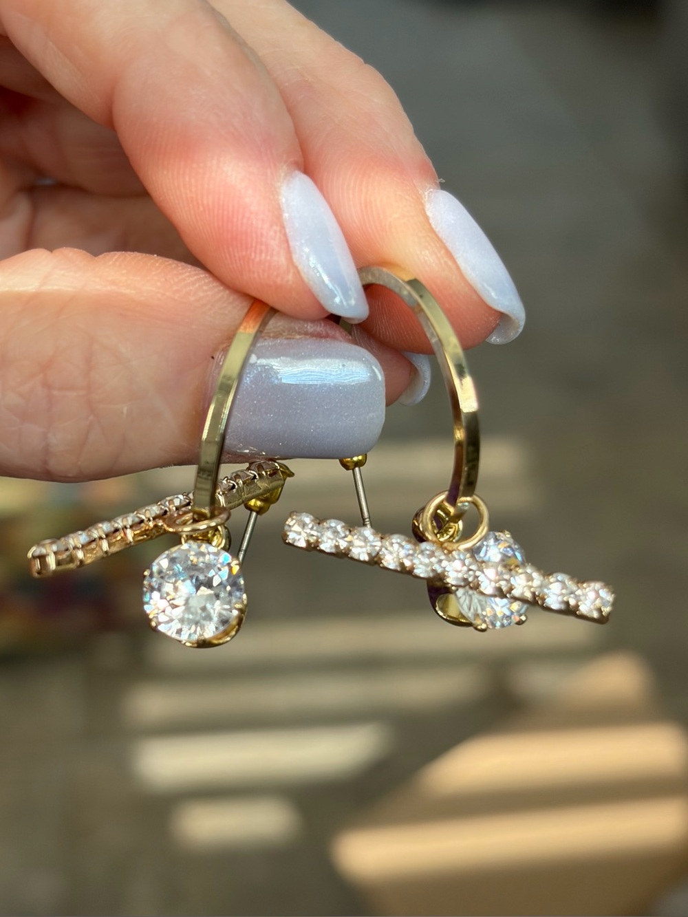 Gold-Tone Crystal Bar & Solitaire Charm Hoop Earrings